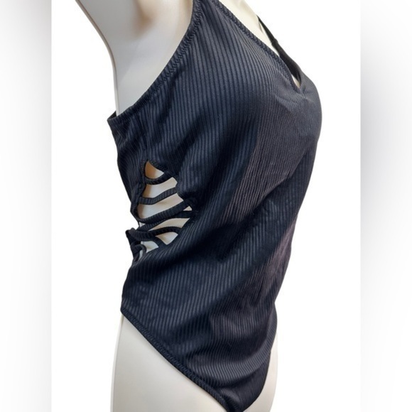 VICTORIA'S SECRET PINK Swim STRAPPY SIDE RIBBED ONE-PIECE Black - Picture 4 of 10